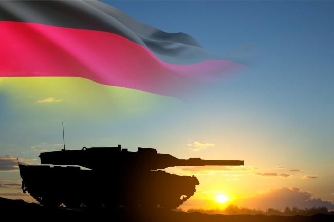 Char de combat et drapeau allemands