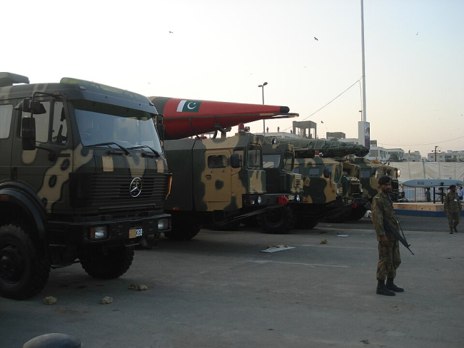 Pakistani intermediate-range ballistic missiles on display at an exhibition in Karachi in 2008