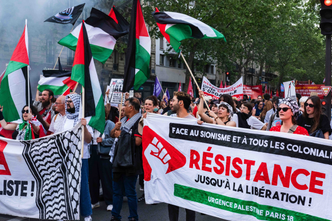 Paris, France, Europe, May 1, 2026, pro-Palestinian demonstration during the Labor Day parade