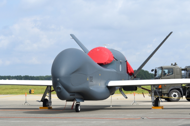 Préfecture d'Aomori, Japon - 11 septembre 2022 : Force d'autodéfense aérienne japonaise Northrop Grumman RQ-4B Global Hawk, avion de surveillance sans pilote.