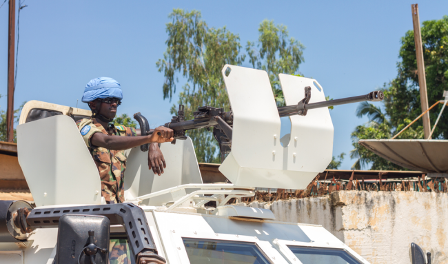 Central African Republic-august 21, peace keeper conduct patrol on August 21, 2014 in Bangui, Central African Republic