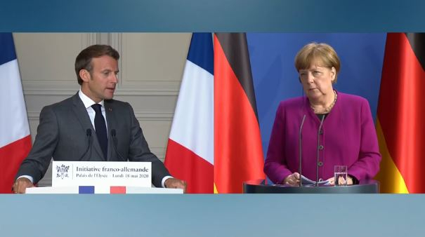 Conference de presse du President Emmanuel Macron et de la Chancelière Angela Merkel, 19 mai 2020