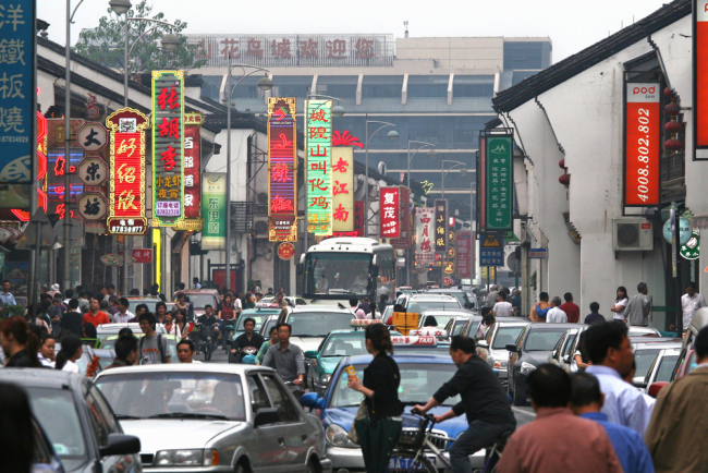 Heavy traffic jam in Shanghai, China.