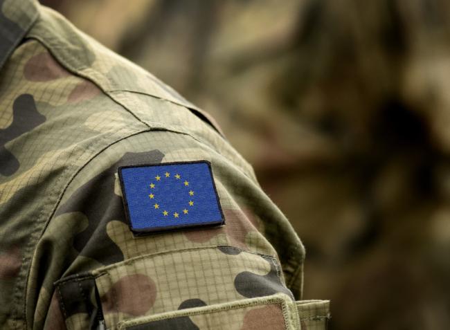 The Flag of Europe on military uniform
