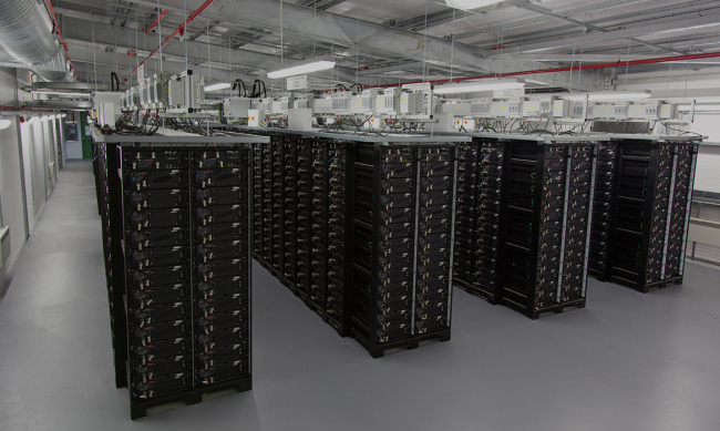 Leighton Buzzard substation's battery in Great Britain providing backup for the National Grid / ITW News Anglia