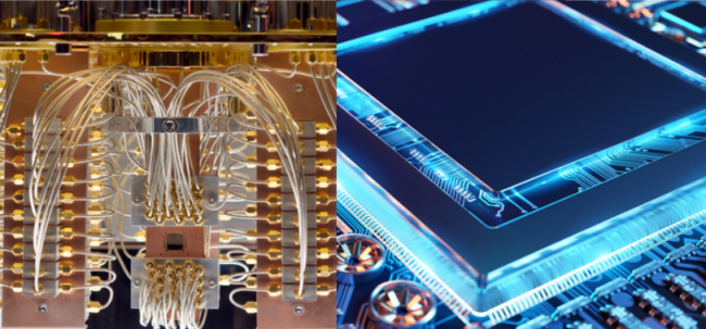 A gauche : IBM Q System Computer -- A droite : GPU Card