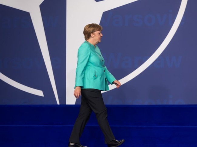 WARSAW, POLAND - Jul 8, 2016: NATO summit.  Chancellor of the Federal Republic of Germany Angela Merkel at the NATO summit in Warsaw