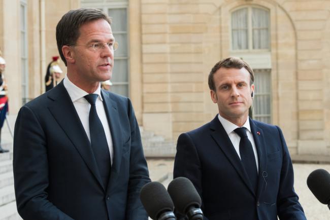 Prime Minister of the Netherlands Mark Rutte and french president Emmanuel Macron, Elysee Palace