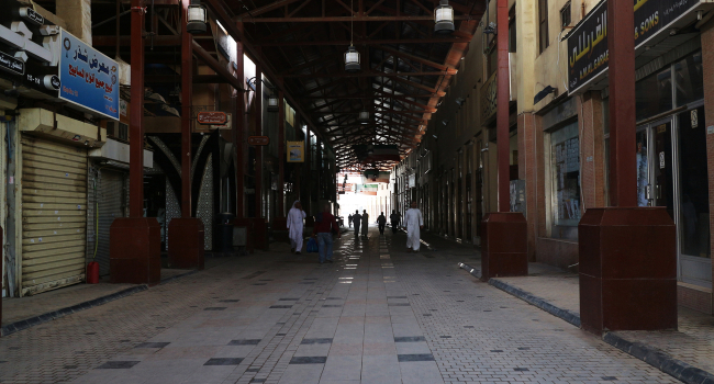 Kuwait City - April 20, 2020: Hallways of Mubarakiya Market in Kuwait city are nearly empty due to Covid-19 lockdown