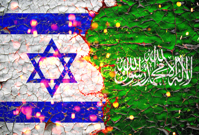 Drapeaux du Hamas et d'Israël