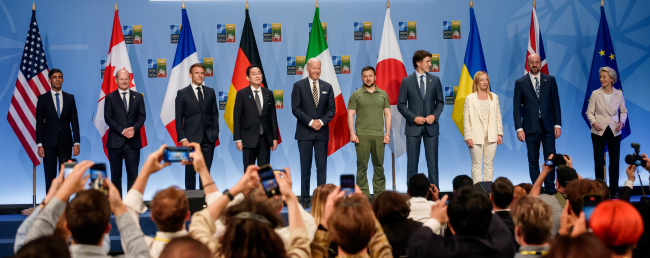 VILNIUS, LITUANIE. 12 juillet 2023. Les dirigeants du G7 annoncent une déclaration commune de soutien à l'Ukraine , lors du SOMMET de l'OTAN 2023