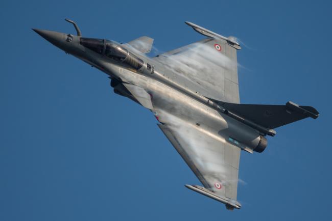 NATO DAYS, OSTRAVA, CZECH REPUBLIC - SEPTEMBER 15, 2016:  French Air Force Dassault Rafale fly over Mosnov airport