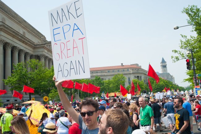 WASHINGTON APRIL 29: Protesters at the People’s Climate March highlight the need to take action on climate change in Washington DC on April 29, 2017