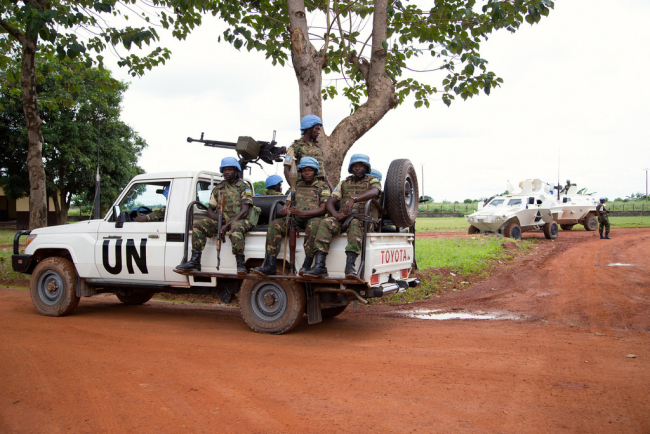Une patrouille de la MINUSCA à Bangui en République centrafricaine.