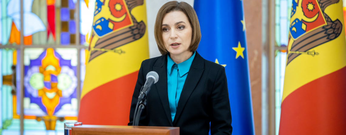 La présidente moldave Maia Sandu lors d'une conférence de presse, février 2023