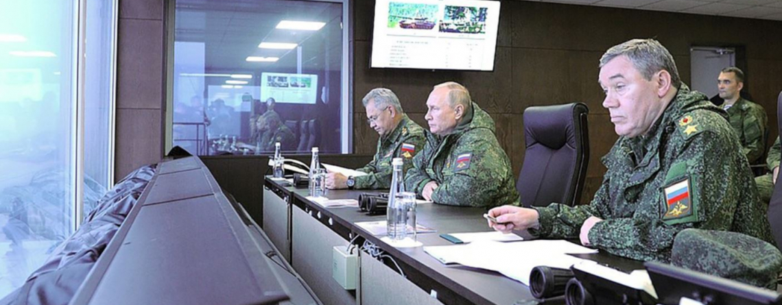 Vladimir Putin, Valeri Gerasimov and Sergey Shoygu © Russian Ministry Defense/UPI/Shutterstock