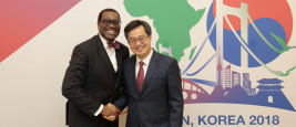 Akinwumi Ayodeji Adesina, président de la Banque africaine de Développement et Dong Yeon Kim, Vice-Premier ministre de la Corée du Sud, KOAFEC, mai 2018