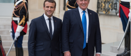 PARIS, FRANCE - JULY 13, 2017 : The french President Emmanuel Macron welcoming he President of United States of America Donald Trump at the Elysee Palace