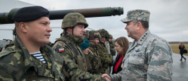 Gen. Philip Breedlove (centre), Supreme Commander of Allied Forces in Europe, greets Polish soldiers in Ziemsko airport, Poland, during the Steadfast Jazz exercicse on November 7th, 2013.