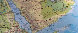 Physical map focusing on Yemen, Red Sea, Aden Gulf, Saudi Arabia and Oman