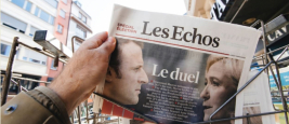 Shutterstock - Emmanuel Macron and Marine Le Pen in the French newspaper Les Echos the day after the first round of the French presidential election on April 10, 2022
