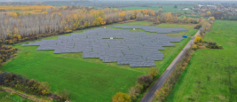 Aerial view of a solar power plant from above in Hungary