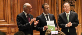 Laurent Fabius, Emmanuel Macron, Ban Ki-Moon