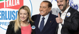 Giorgia Meloni, leader of Brothers of Italy, Silvio Berlusconi, leader of Forza Italia and Matteo Salvini, leader of the League 