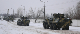 Kharkiv, Ukraine, colonne de véhicules ukrainiens blindés,  31 janvier 2022 : 