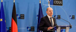 Brussels Belgium. March 3, 2022. Olaf Scholz, Federal Chancellor, at the press conference after NATO's extraordinary Summit 2022.