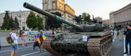 Char russe T-90A exposé lors de l'exposition de matériel militaire russe détruit à Kiev, 23 Août 2022  