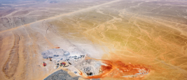 Aerial view of mining development, quarry in the Namibian desert 