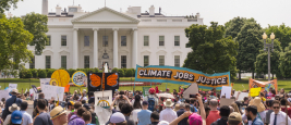 WASHINGTON, DC, USA - APRIL 29, 2017: Climate March demonstrators protest in front of White House. 