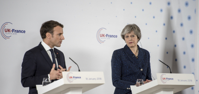 Prime Minister Theresa May welcomes France President Emmanuel Macron to the UK-France Summit, at Sandhurst.