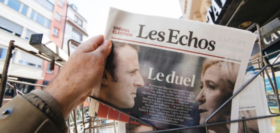Shutterstock - Emmanuel Macron and Marine Le Pen in the French newspaper Les Echos the day after the first round of the French presidential election on April 10, 2022