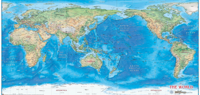 World Physical Wall Map Pacific Centered (c) Part Maps