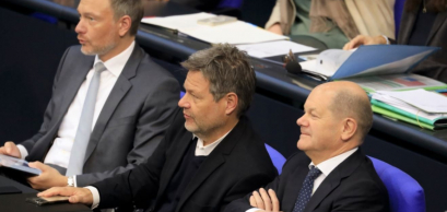 Olaf Scholz avec ses ministres fédéraux Robert Habeck et Christian Lindner, Bundestag allemand, Berlin, 14 décembre 2022