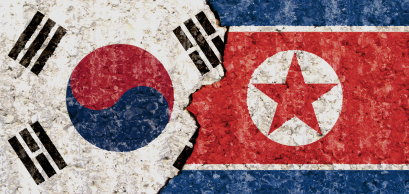 Drapeaux de la Corée du Sud et de la Corée du Nord 
