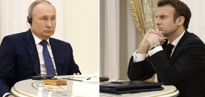 Rencontre entre le président Vladimir Poutine et le président Emmanuel Macron en visite au Kremlin, 7 février 2022