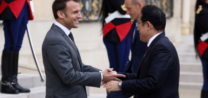 French President Emmanuel Macron meeting with Japanese Prime Minister Fumio Kishida, Paris - 02 May 2024  