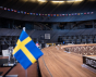 Flag of Sweden is installed in NATO conference room, March 11, 2024 