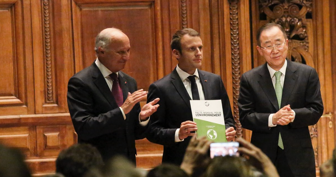 Laurent Fabius, Emmanuel Macron, Ban Ki-Moon