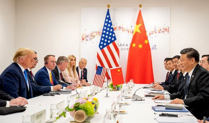 President Donald Trump meets with President Xi Jinping at the G20 Japan Summit in Osaka, 29 June 2019