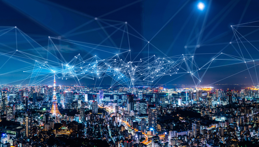Concept de ville intelligente et de réseau de communication. © Shutterstock